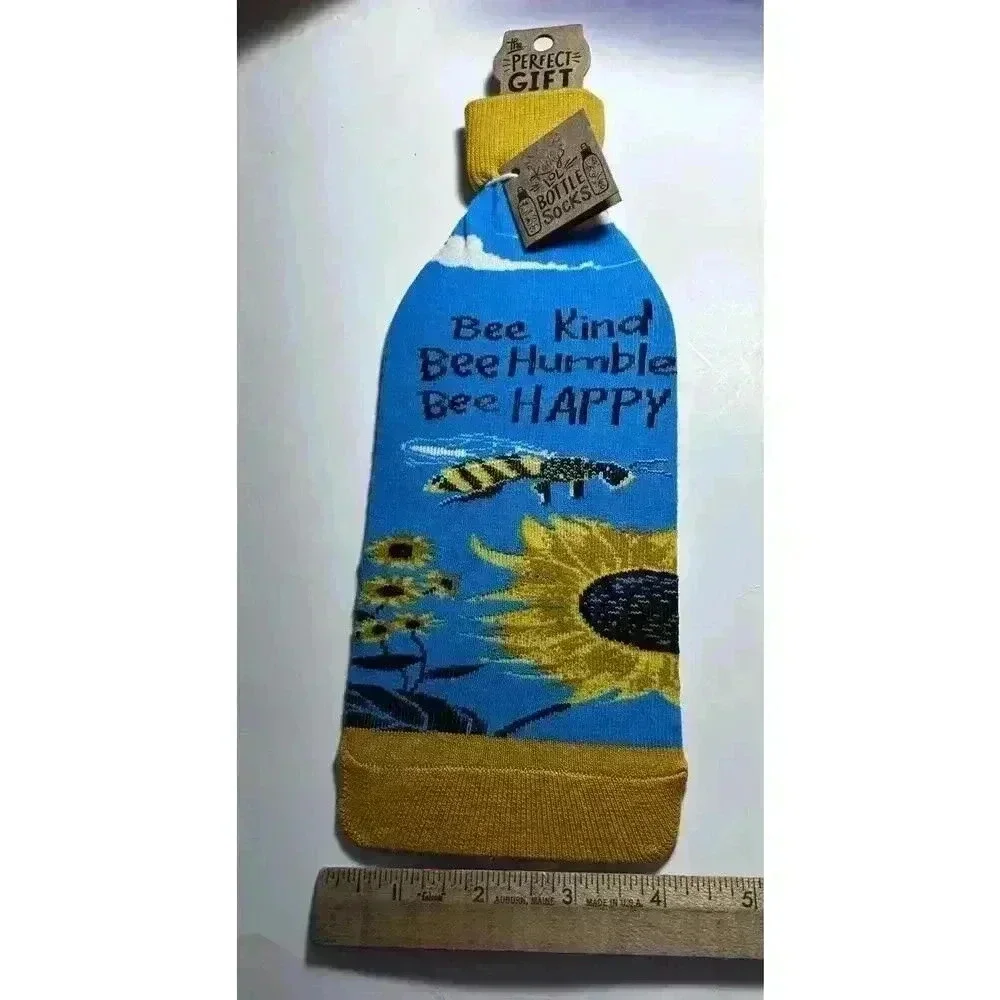 Bee Kind Bee Humble Bee Happy Sunflowers Wine Bottle Sock Primitives by Kathy